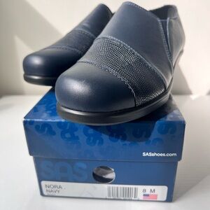SAS Nora Navy Textured Leather Loafers